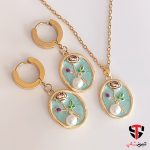 نیم ست میناکاری طرح گل و مروارید - Image 2